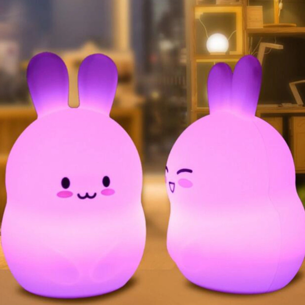 Silicone Pat LED Bunny Lights Night Light USB Rechargeable Bedside Night Lamp Cartoon Colorful Bedroom Light Ambience Lamp (White)