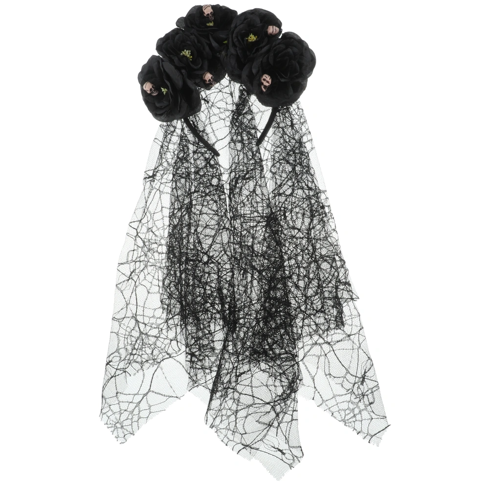 Halloween Veil Flower Headband Gothic Headband Cosplay Costume Headpiece Veil Hair Accessory