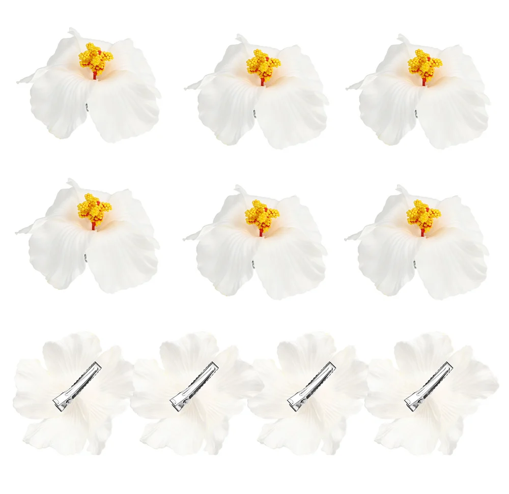 10pcs Hawaii Party Hibiscus Flower Hairpins Summer Party DIY Decorations Artificial Hibiscus Flower Barrettes Hula Girls Headwear Party Favors Supplies(Random Color)