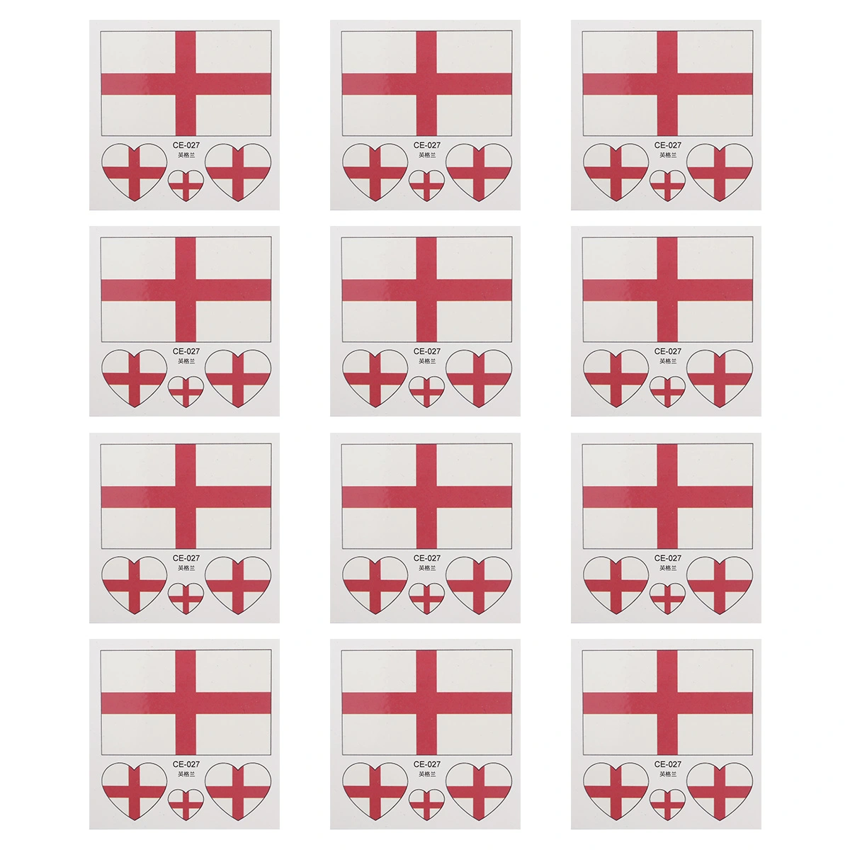 12 Pcs Country Flag Stickers Fashion Sports Body Face Art Decals(England)