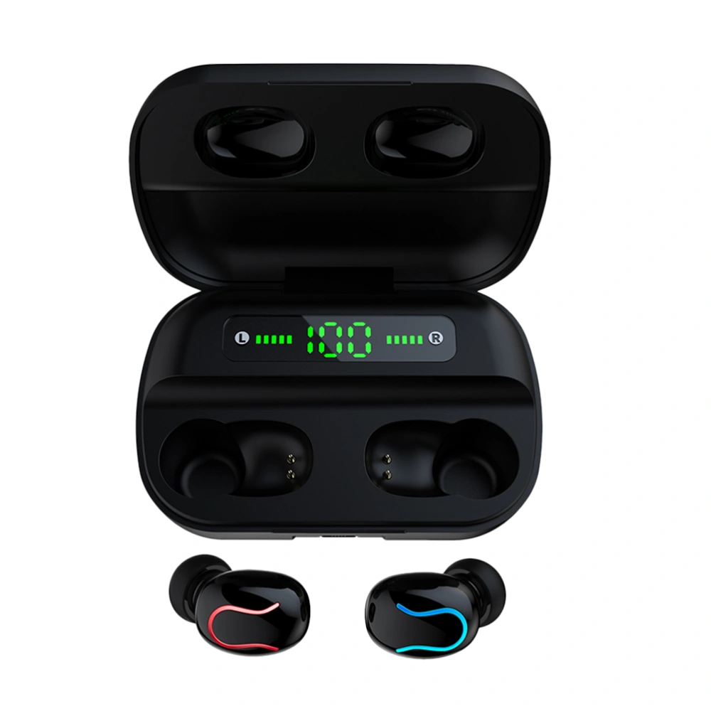 1 Pair Waterproof Wireless In-ear Headphones Digital Display Headset Outdoor Portable Touch Control Earphones with Charging Dock (Black)