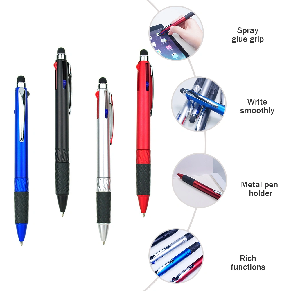 4 Pcs 1 Set Practical Ball Pens Unique 3-color Rotation Pens with Stylus