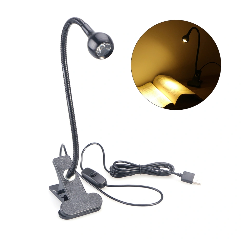 360 Degree Adjustable LED Eye Protection Desk Lamp Holder USB Flexible Neck Headboard Light Reading Book Desk Lamp Reading Clip Lamp with Clip and On/Off Switch White Light (Black)