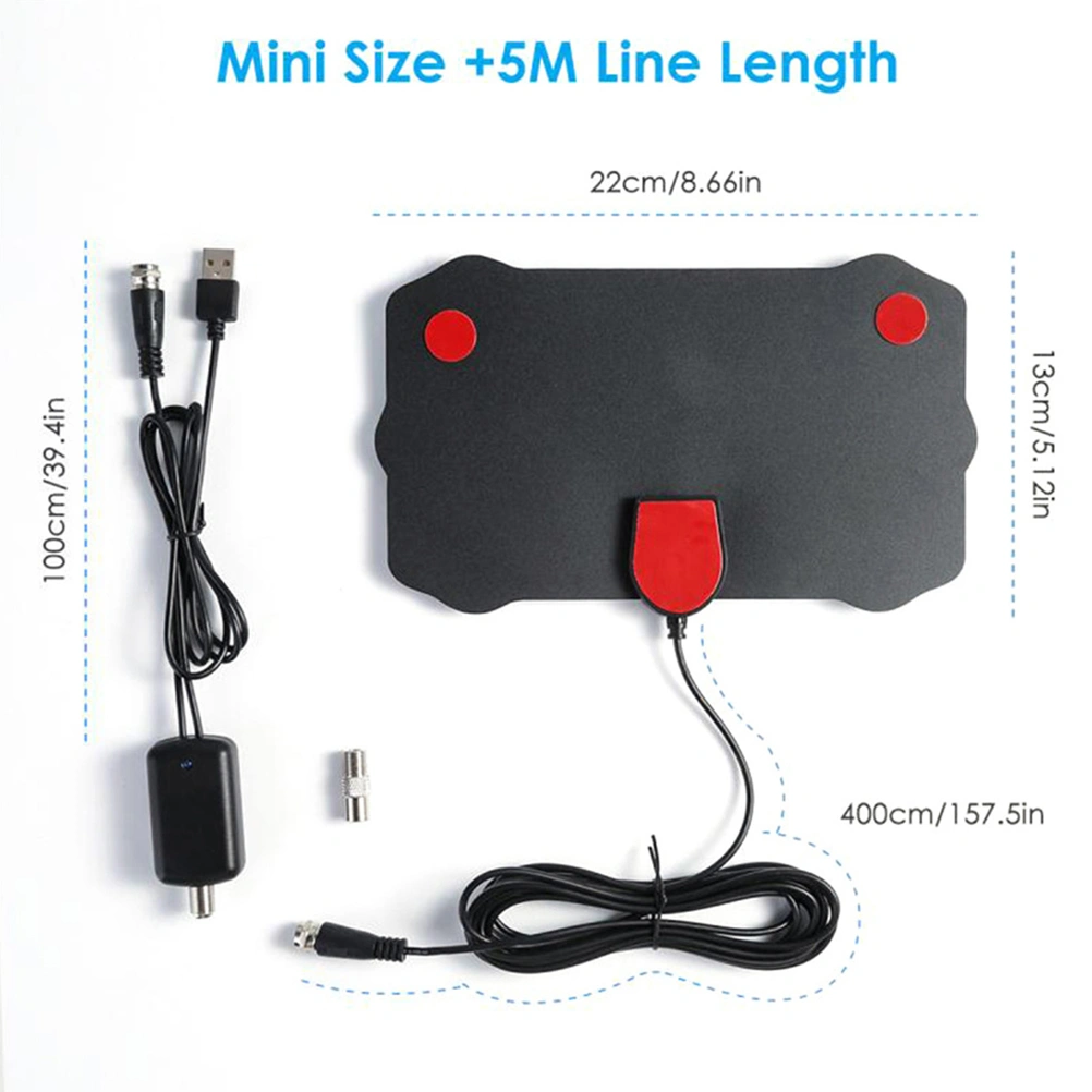 Flat Thin Indoor 4K HDTV Antenna Active Indoor DigitalTV Antenna Signal Booster Amplifier Aerial Range 120KM (Black)
