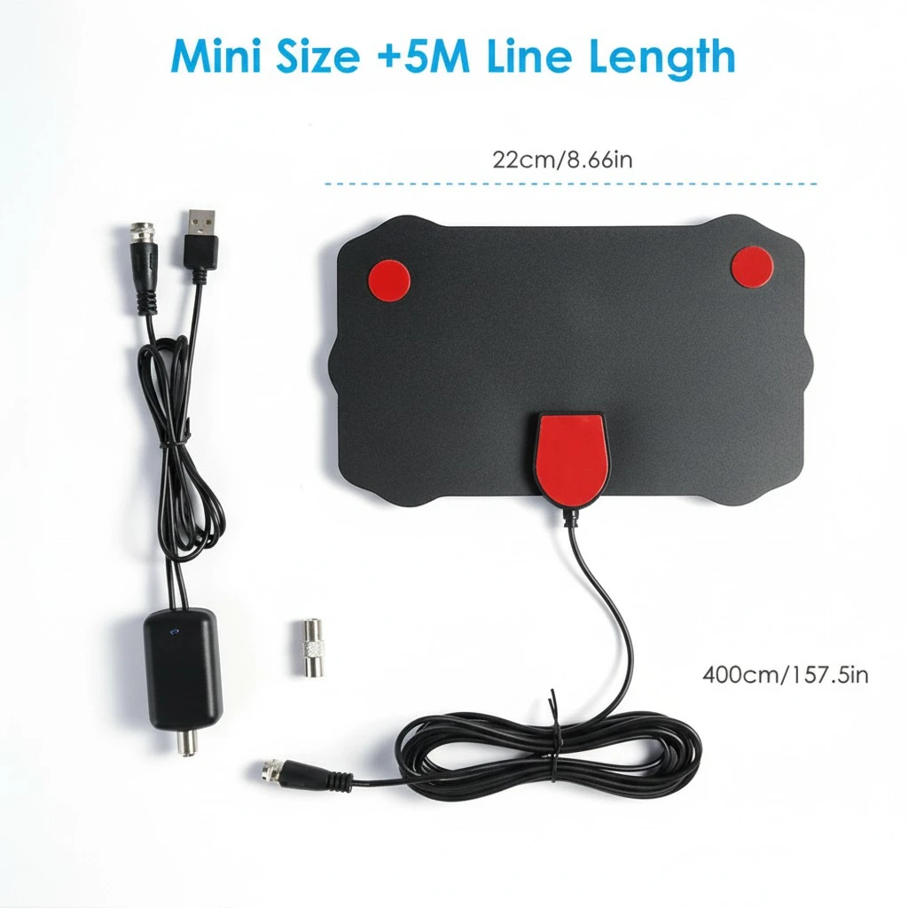 Flat Thin Indoor 4K HDTV Antenna Active Indoor DigitalTV Antenna Signal Booster Amplifier Aerial Range 120KM (Black)