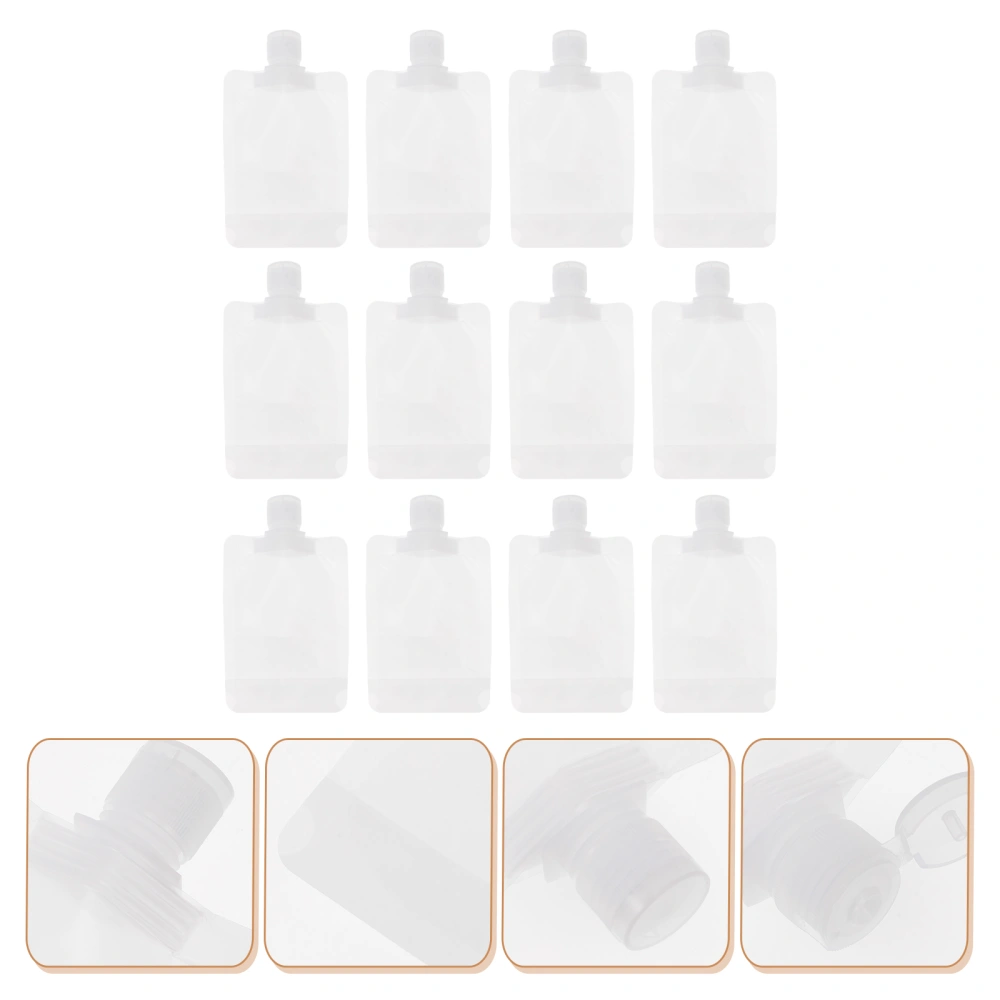 12Pcs Nozzle Stand-up Lotion Bag Cosmetic Storage Pouch Refillable Bag White