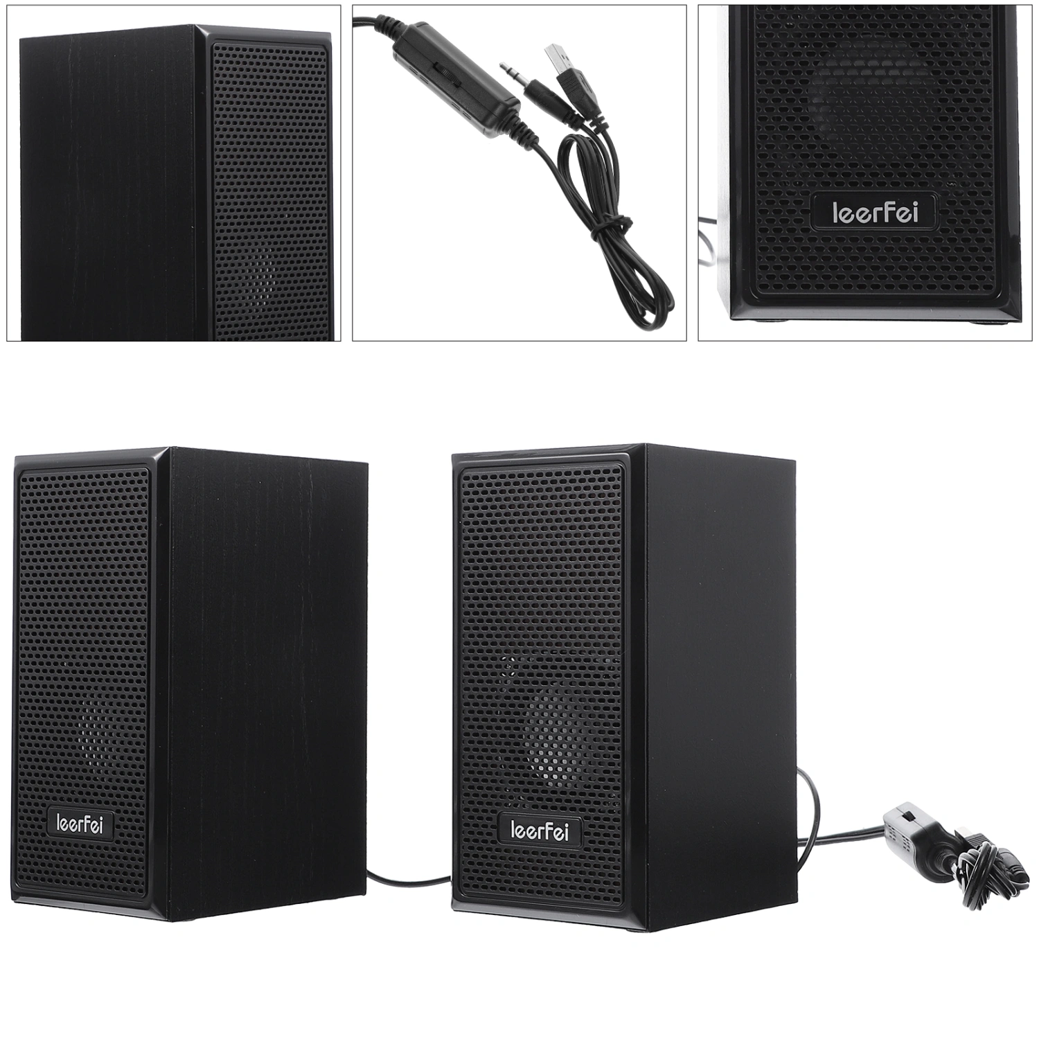 2Pcs USB Computer Speaker PC Wood Speakers for Desktop Computer Small Laptop