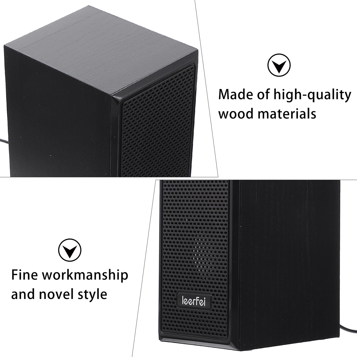 2Pcs USB Computer Speaker PC Wood Speakers for Desktop Computer Small Laptop