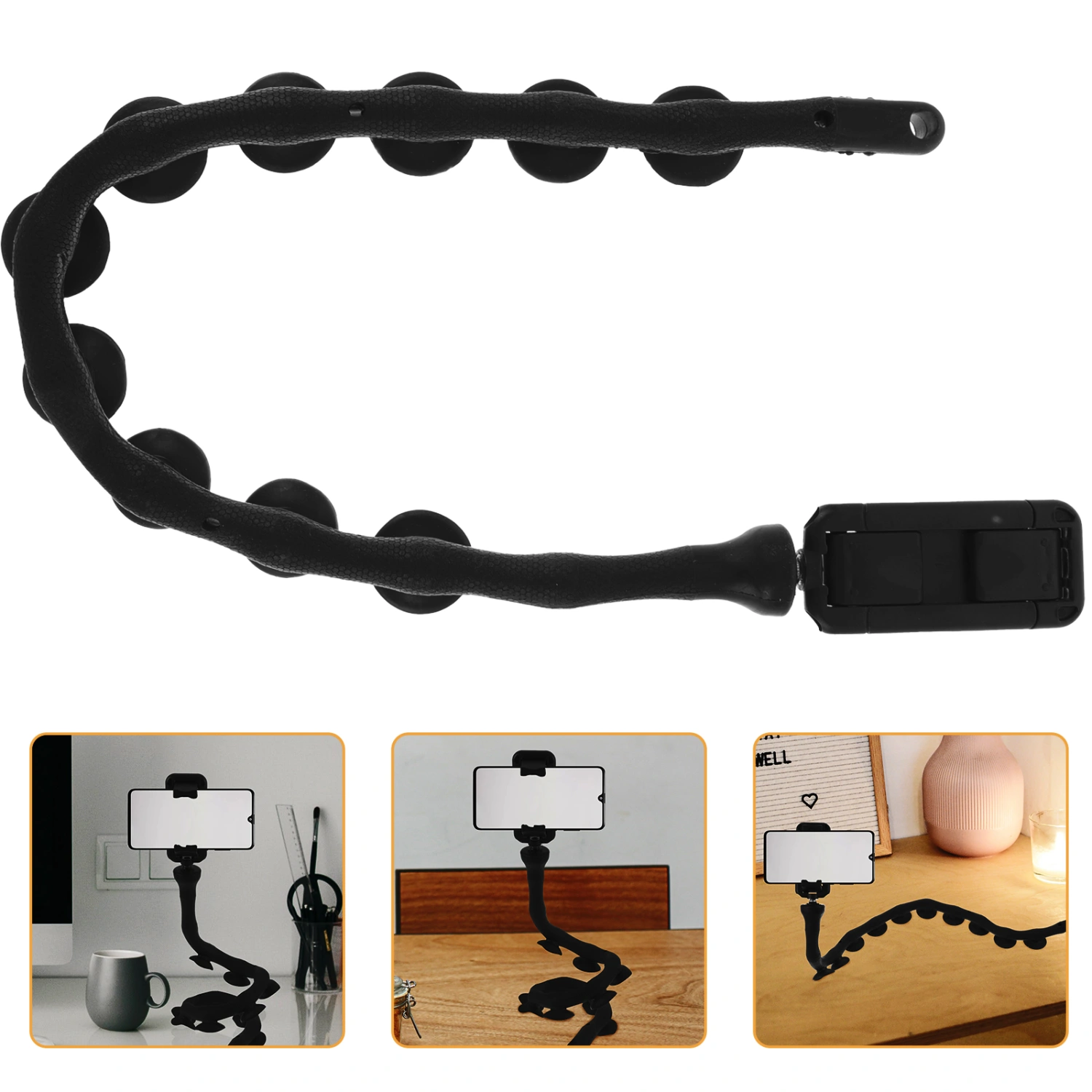 Lazy Bracket Mobile Phone Stents Caterpillar Worm Bracket Suction Cup Support Wall Desktop Pillar Holder (Black)