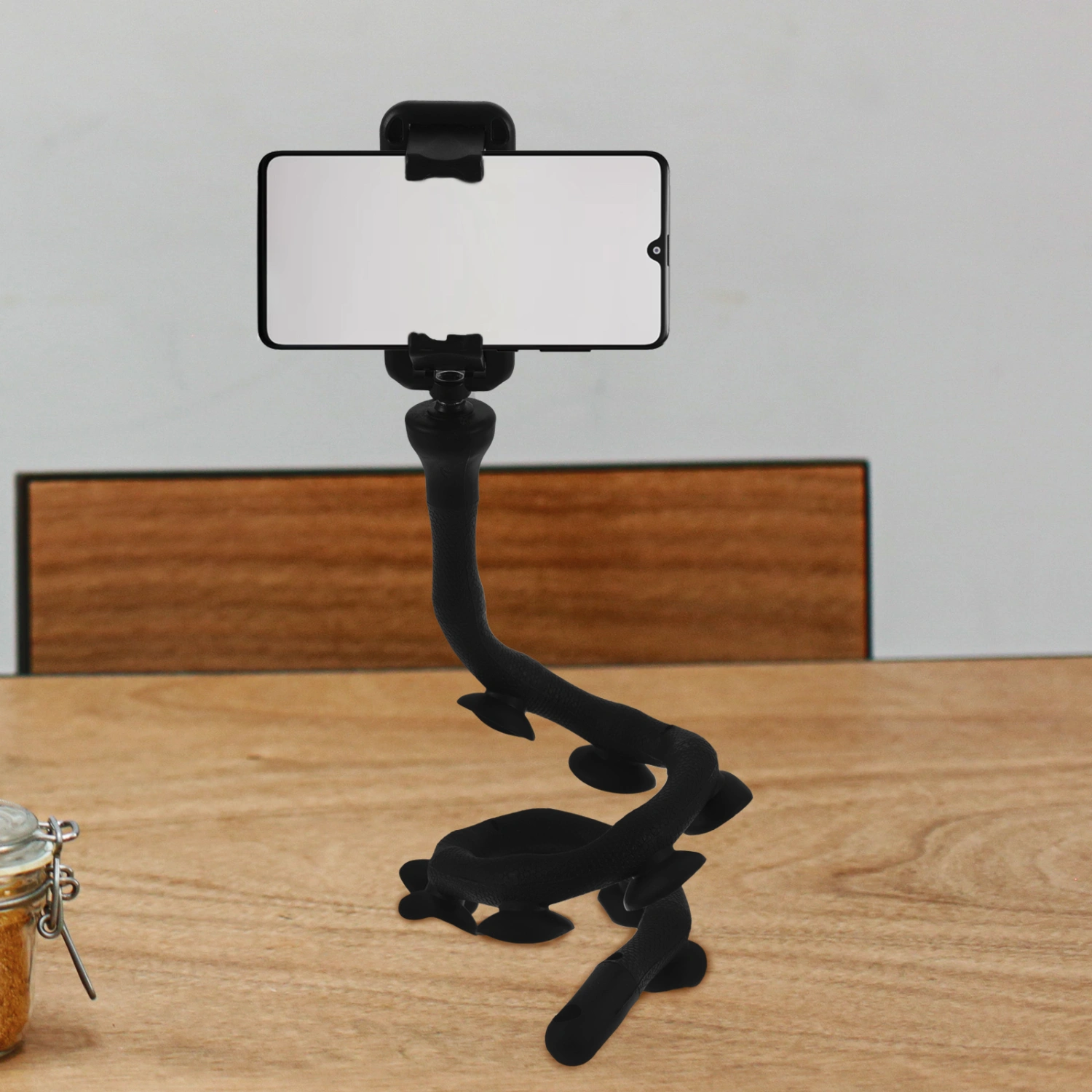 Lazy Bracket Mobile Phone Stents Caterpillar Worm Bracket Suction Cup Support Wall Desktop Pillar Holder (Black)