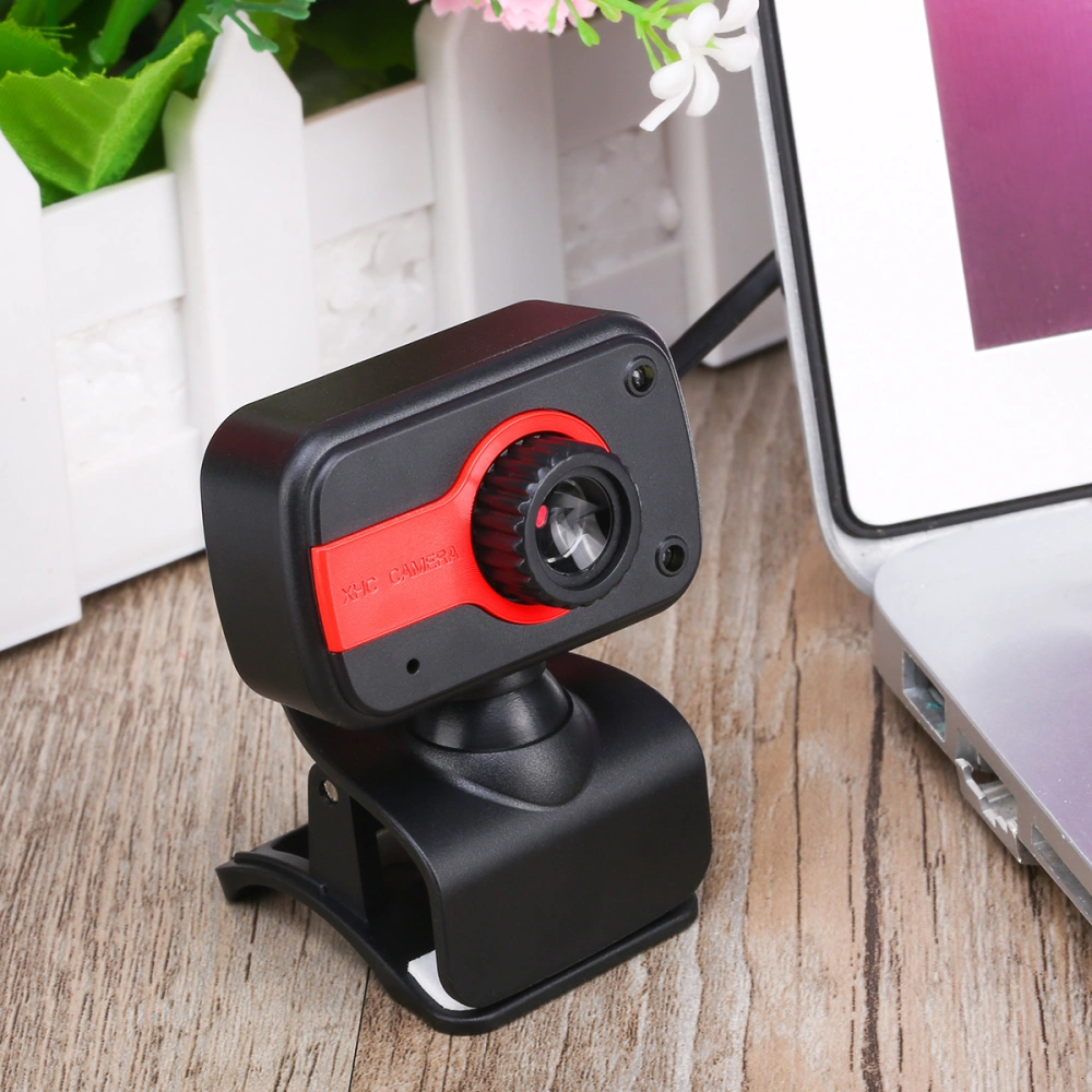 480P High-Definition Clip Camera Digital Video Webcamera V3 Webcam with Microphone for Computer Desktop Laptop (Black Red)