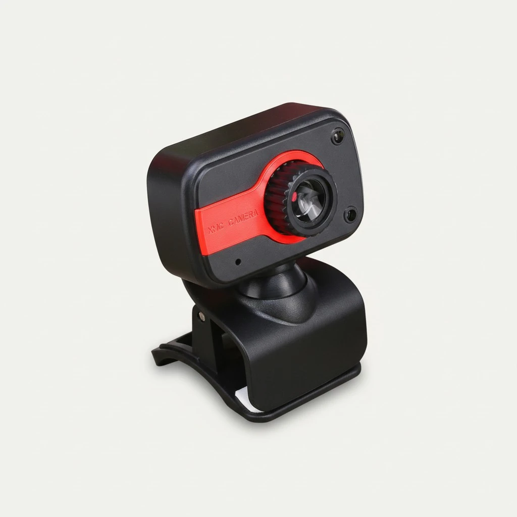 480P High-Definition Clip Camera Digital Video Webcamera V3 Webcam with Microphone for Computer Desktop Laptop (Black Red)