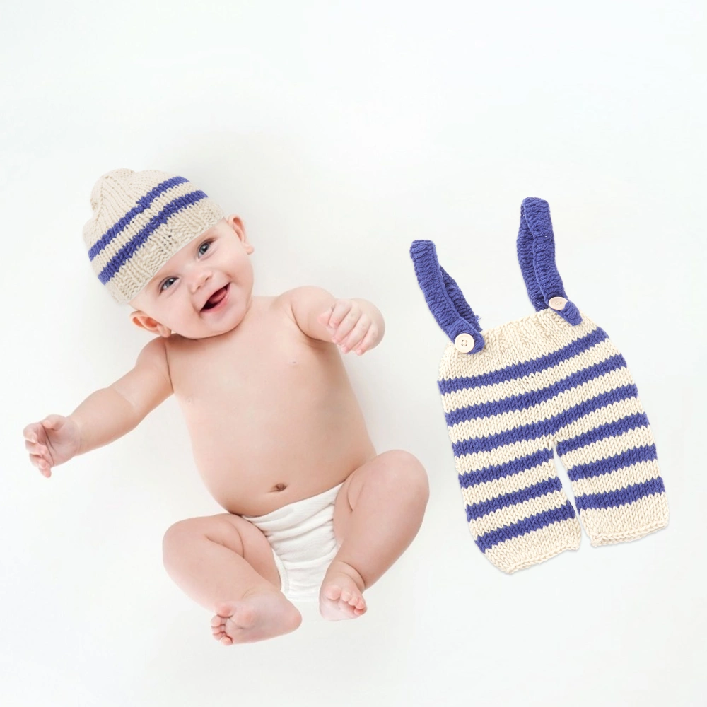 Newborn Baby Photography Props Clothing Set Hand-knitted Crochet Baby Photography Suit Striped Outfits Costume