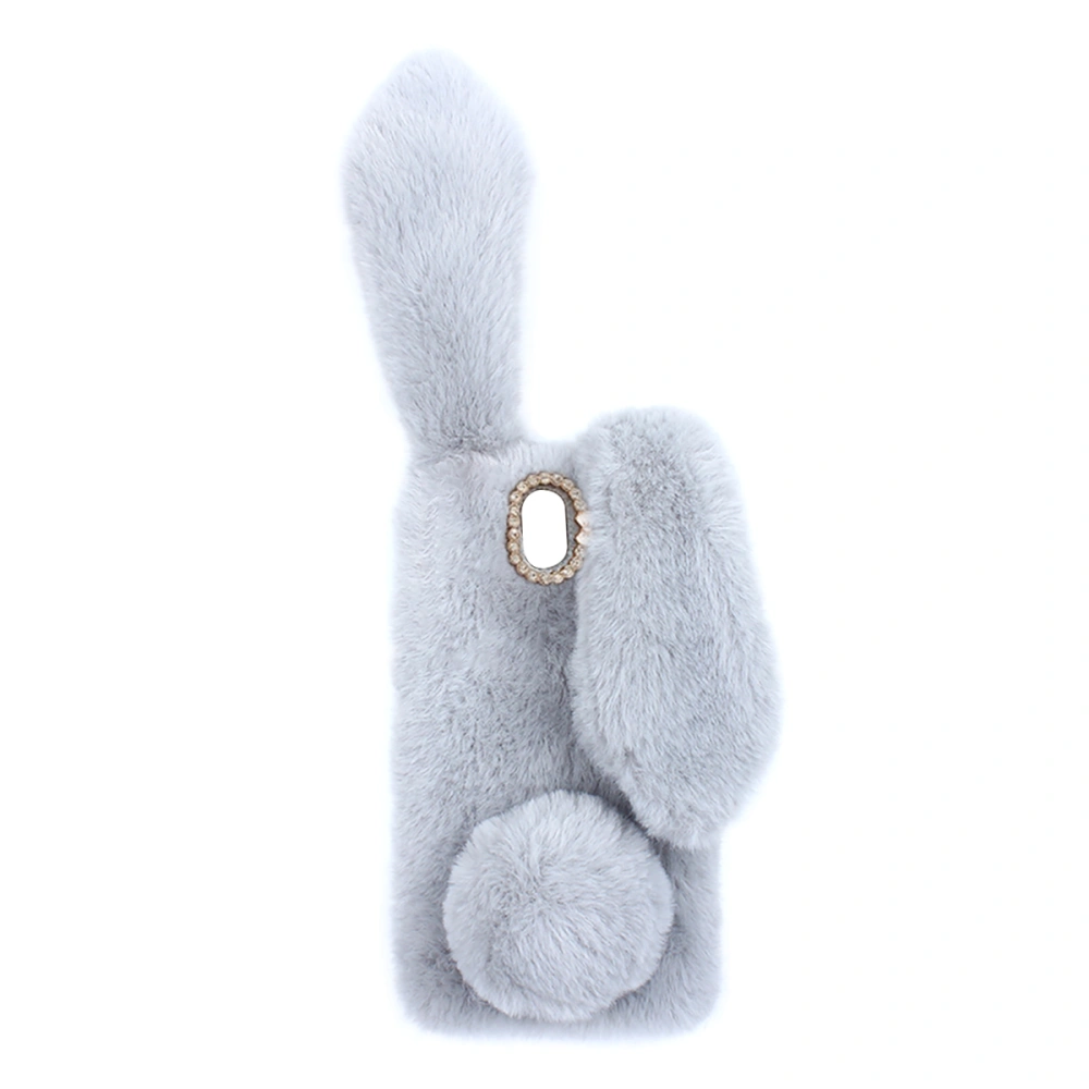 Rhinestone Decor Simulation Bunny Plush Phone Shell TPU Phone Cover Winter Warm Phone Shell Cellphone Protector Compatible for Galaxy J7 2018 (Light Grey)