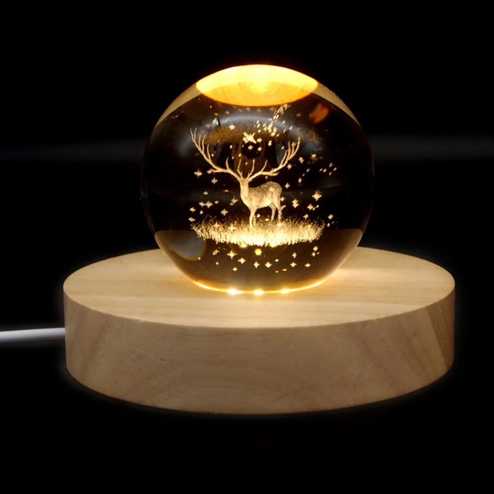 Wooded LED Lighted Display Base Crystal Sphere Glass Sphere Display Stand