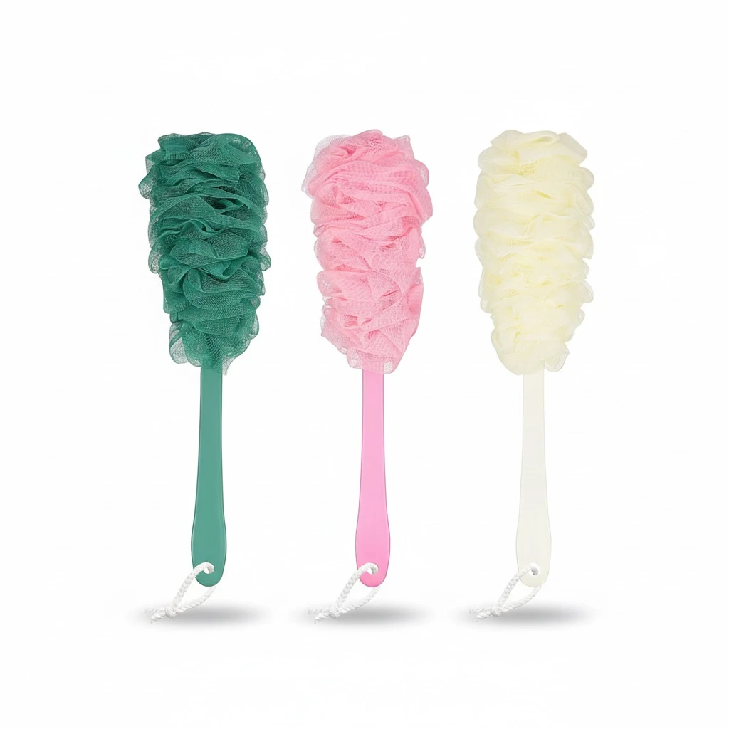 FRCOLOR 3pcs Long Handle Bath Brush Comfort Back Scrubber Bathroom Accessories (Blue, White and Pink)