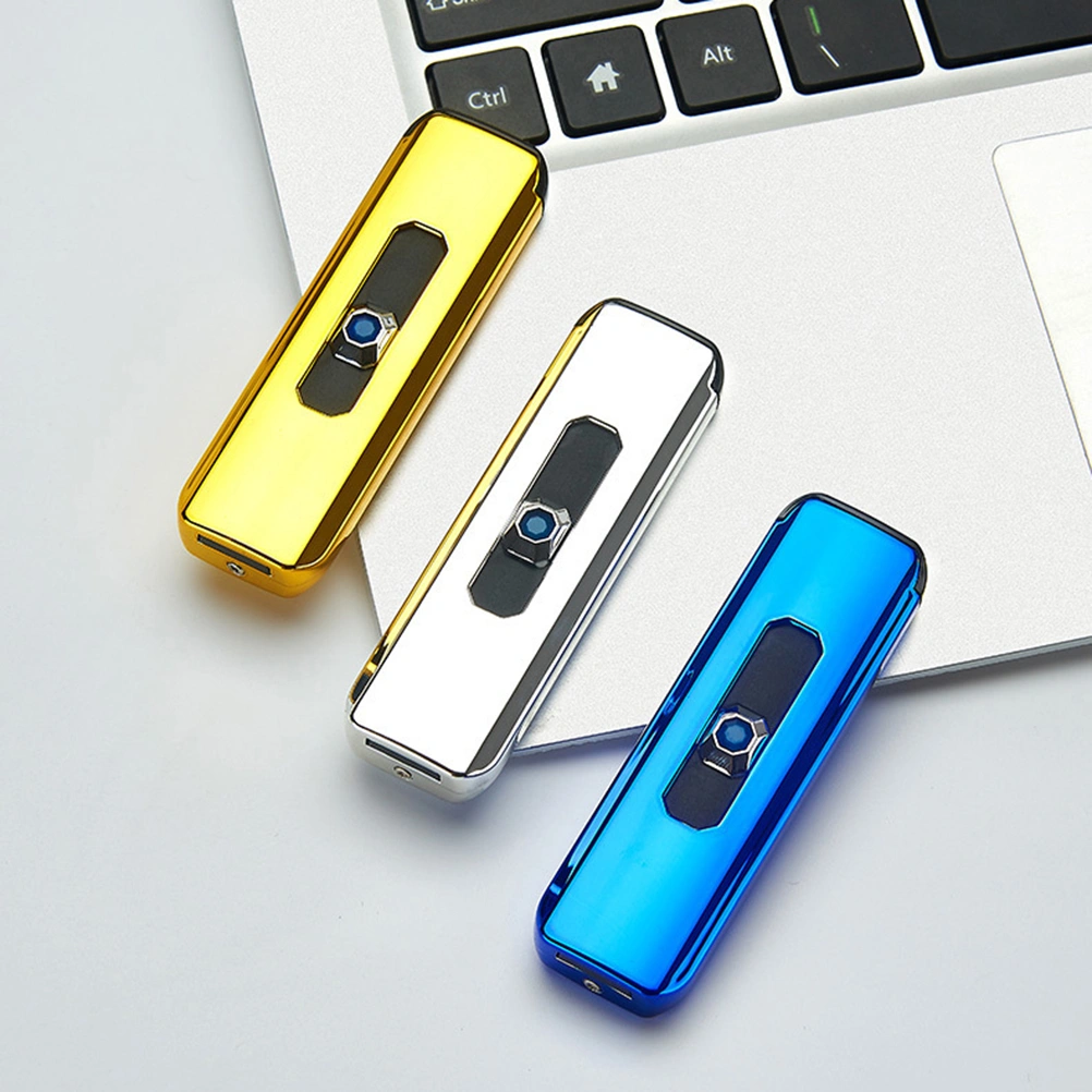 1pc Windproof USB UP Push Type Rechargeable Cigarette Lighter Electric Flameless Lighter Cigar Lighter (Blue)
