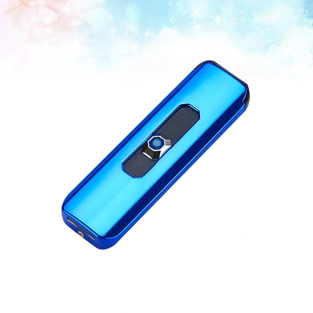 1pc Windproof USB UP Push Type Rechargeable Cigarette Lighter Electric Flameless Lighter Cigar Lighter (Blue)