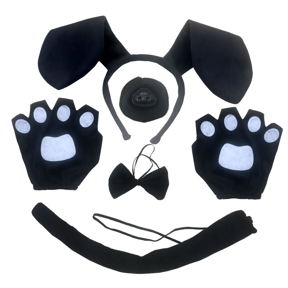 1 Set Animal Dress Props Dog Costume Accessories Ears Headband Tail Bowtie Nose Gloves