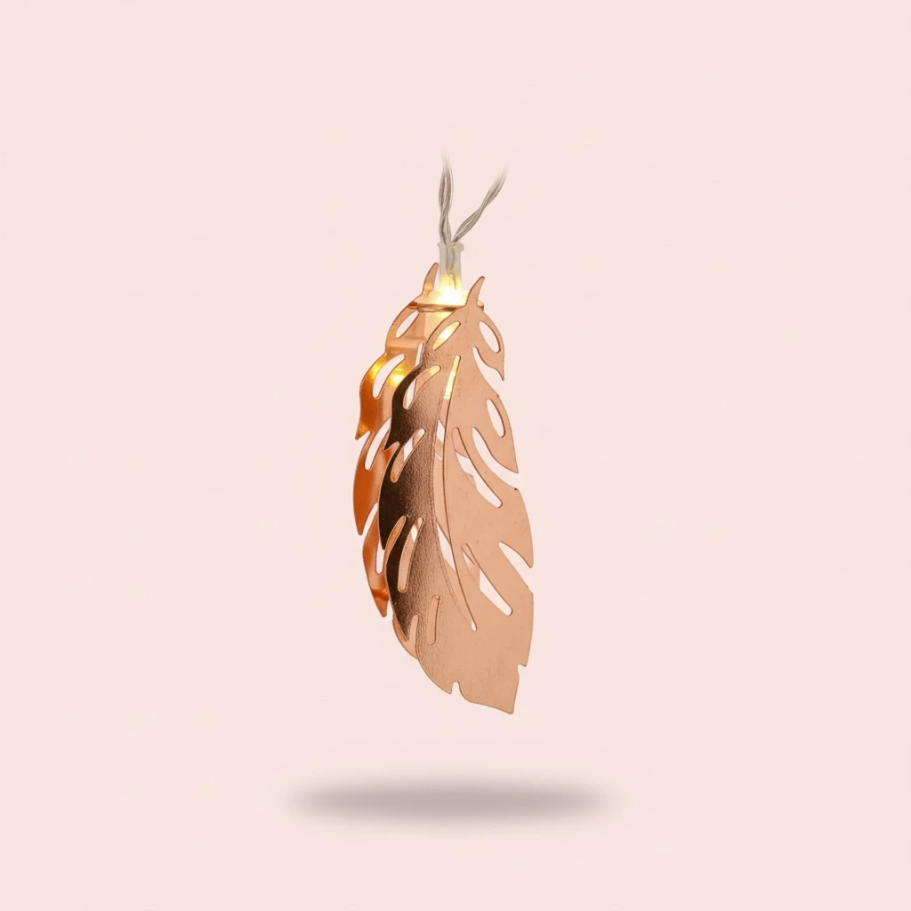 Rose Gold Iron Feather String Light Bedroom Decorative USB Lamps with No Battery