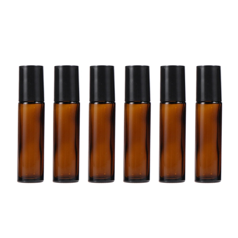 6PCS 10ml Refillable Glass Perfume Roll On Bottle Amber Empty Bottle with Stainless Steel Roller Ball for Essential Oil Aromatherapy