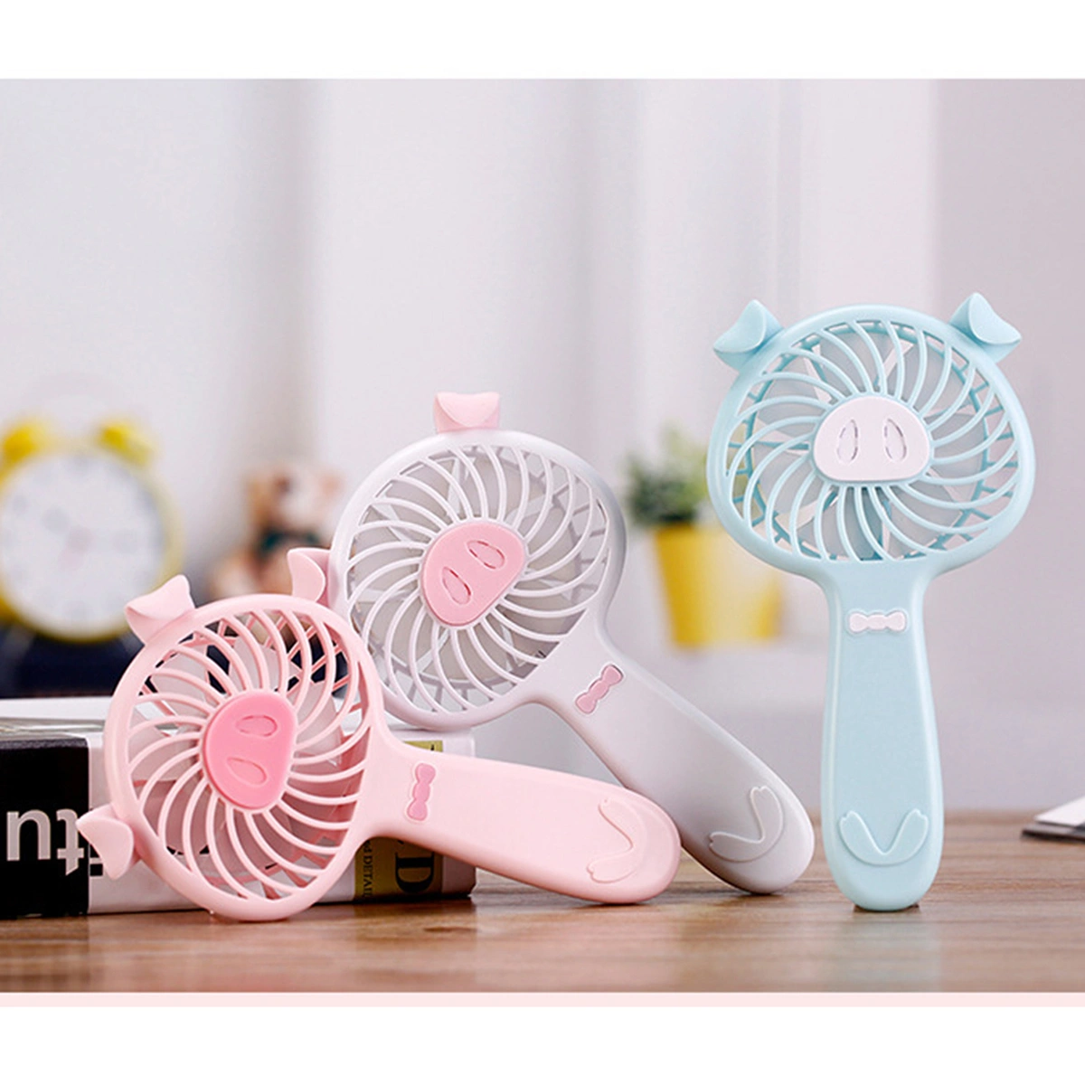 Portable Mini Pig Fan Handheld USB Rechargeable Cooling Fan for Home Travel Camping - White