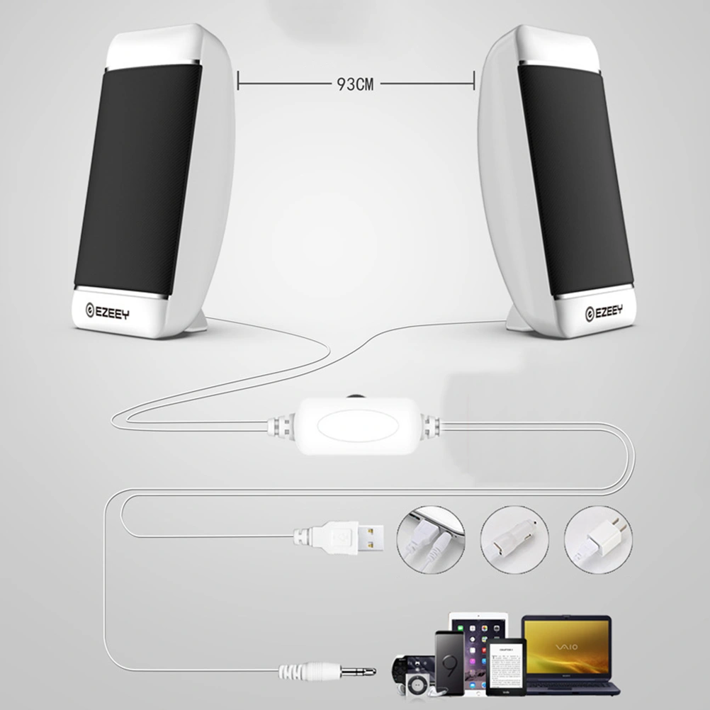2pcs USB Powered Wired Laptop Computer PC Speakers Portable Multimedia Stereo Speaker for Laptop PC Computer (White)