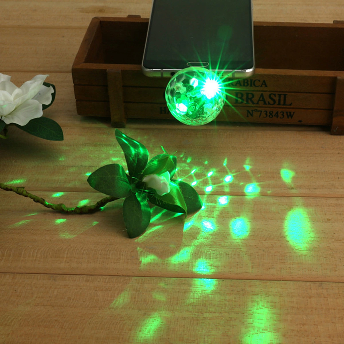 USB Powered Sound Activated Mini Multicolor LED Disco Ball Portable Home Party Light Stage Effect Bulb with A Adapter Compatible for Android Device