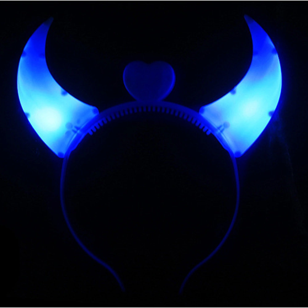 LED Light Up Flashing Devil Horns Headband Glowing Devil Horns LED Costume Headband (Blue)