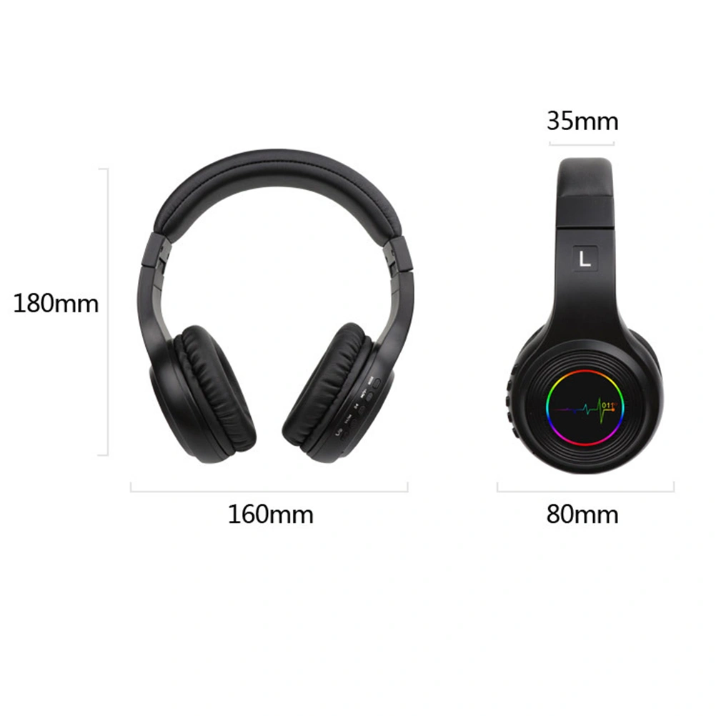 VJ011 Folding LED Wireless Headset 5.0 HeadsetMusic Stereo Headphones Black