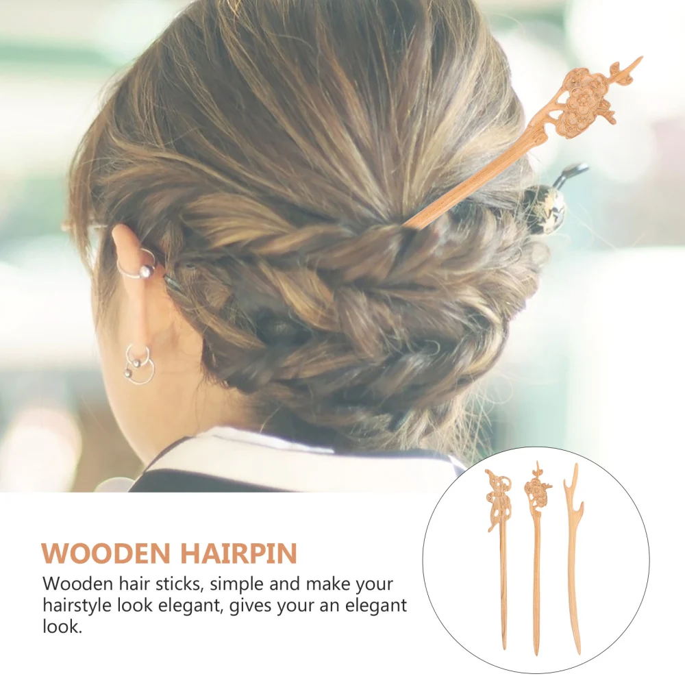 3pcs Wood Hair Sticks Chignon Pin Bun Hair Pin Updo Hair Holder Hanfu Headdress