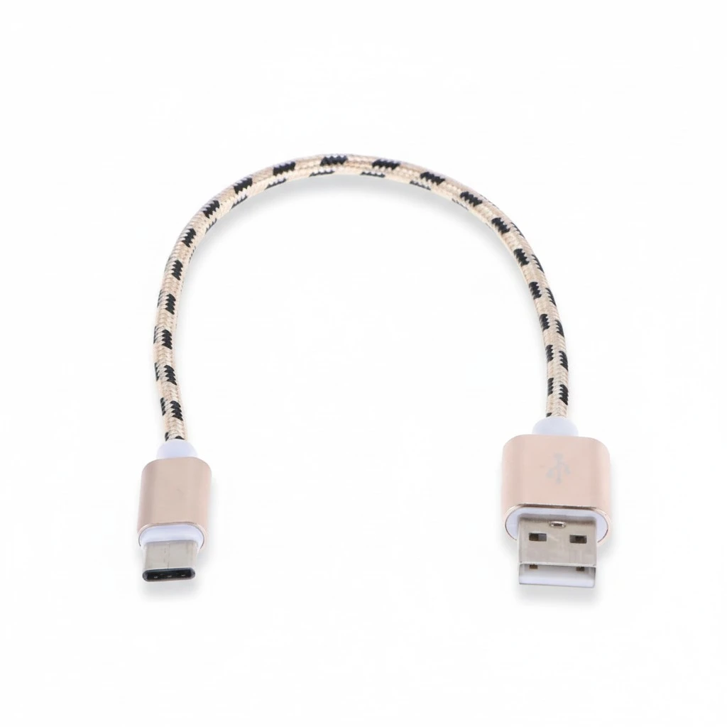 Type-C USB Cable Nylon Braided Mobile Phone Charging Cable Fast Charging Cord Data Sync Charger Cable (Golden, 0.25m)