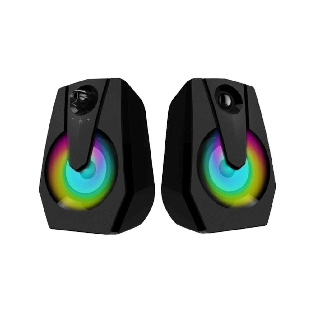 2pcs Multimedia Bass Stereo Audio LED Colorful Double Speaker Colorful LED Light Audio Mini Sound Blaster Audio TV Computer Speaker (Black)