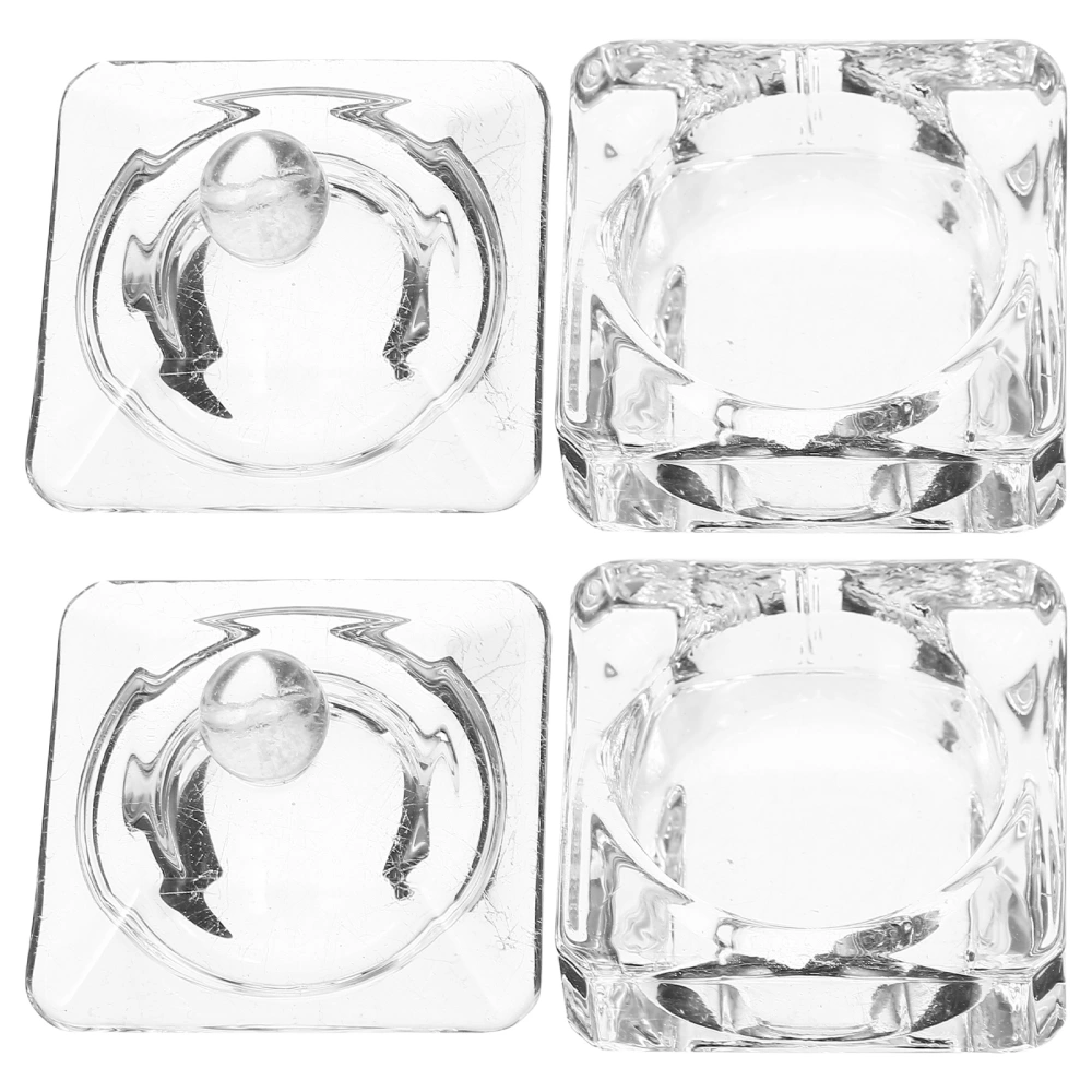 2Pcs Professional Manicure Cup Decorative Nail Art Cup Glass Clear Dish with Lid Manicure Accessory