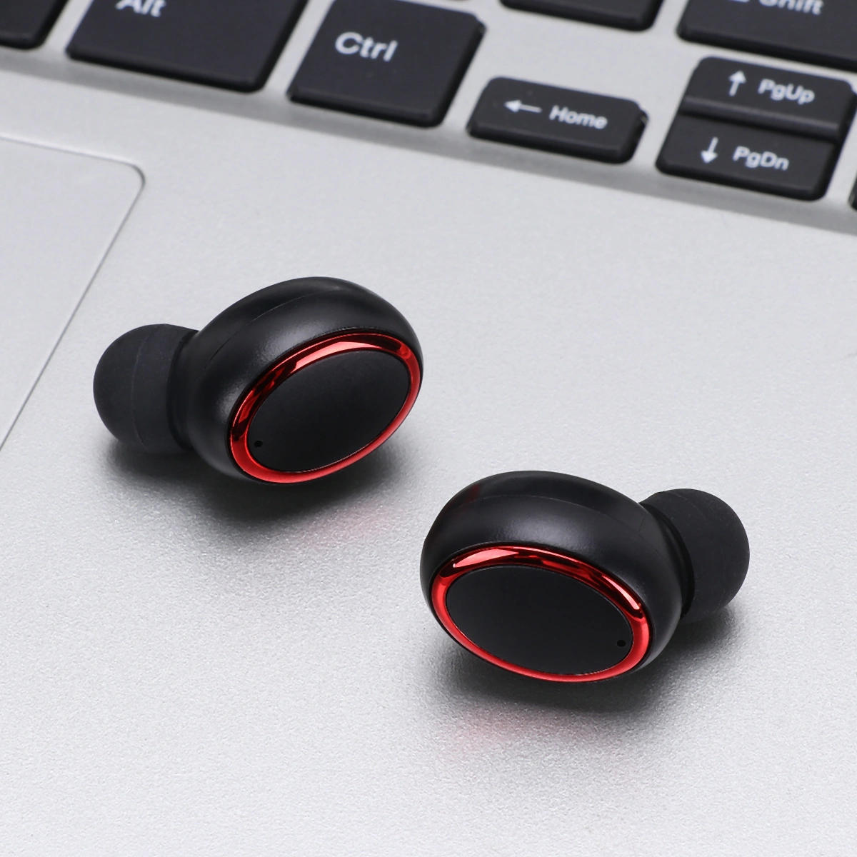 1PC 2200mAh Wireless Earphone IPX7 Waterproof Wireless Headset Noise Reduction Wireless Earphones Intelligent Screen Display Headset for Home Office Outdoor (Black Red Circle)