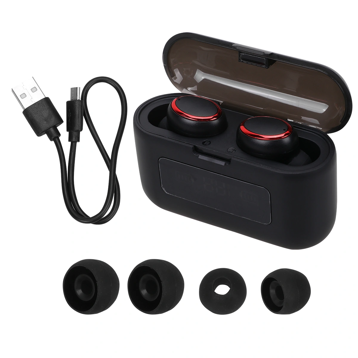 1PC 2200mAh Wireless Earphone IPX7 Waterproof Wireless Headset Noise Reduction Wireless Earphones Intelligent Screen Display Headset for Home Office Outdoor (Black Red Circle)