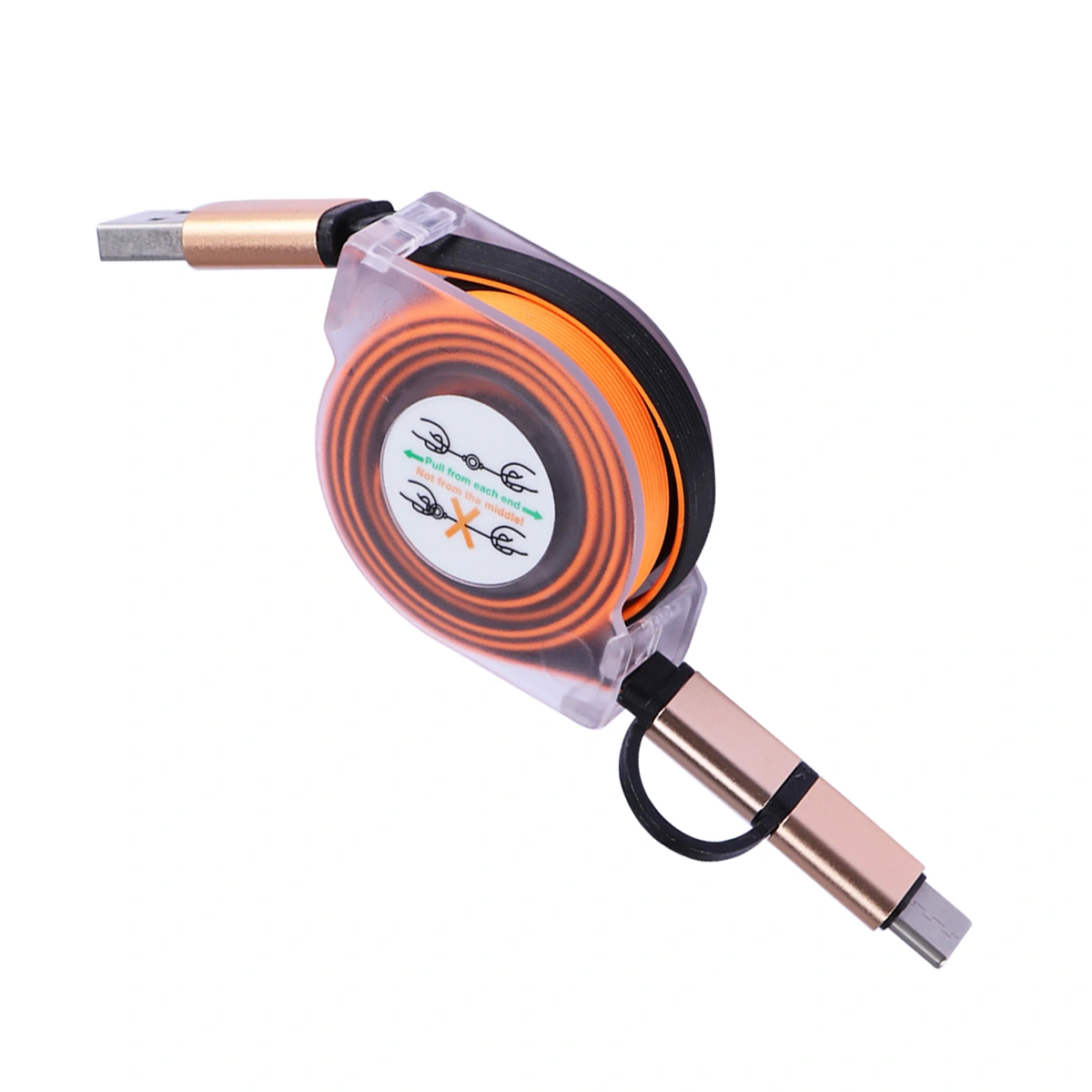 1m USB Charging Cable Retractable Type-C / Micro USB Charging Cord Portable Charger Cable for Android Phones (Orange)
