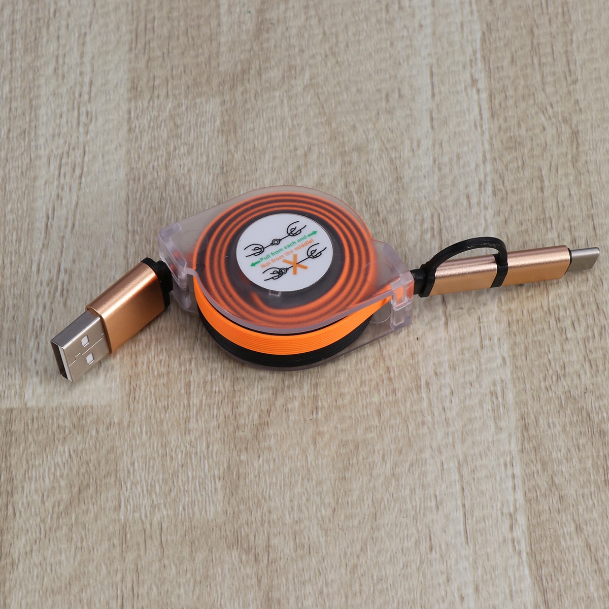 1m USB Charging Cable Retractable Type-C / Micro USB Charging Cord Portable Charger Cable for Android Phones (Orange)