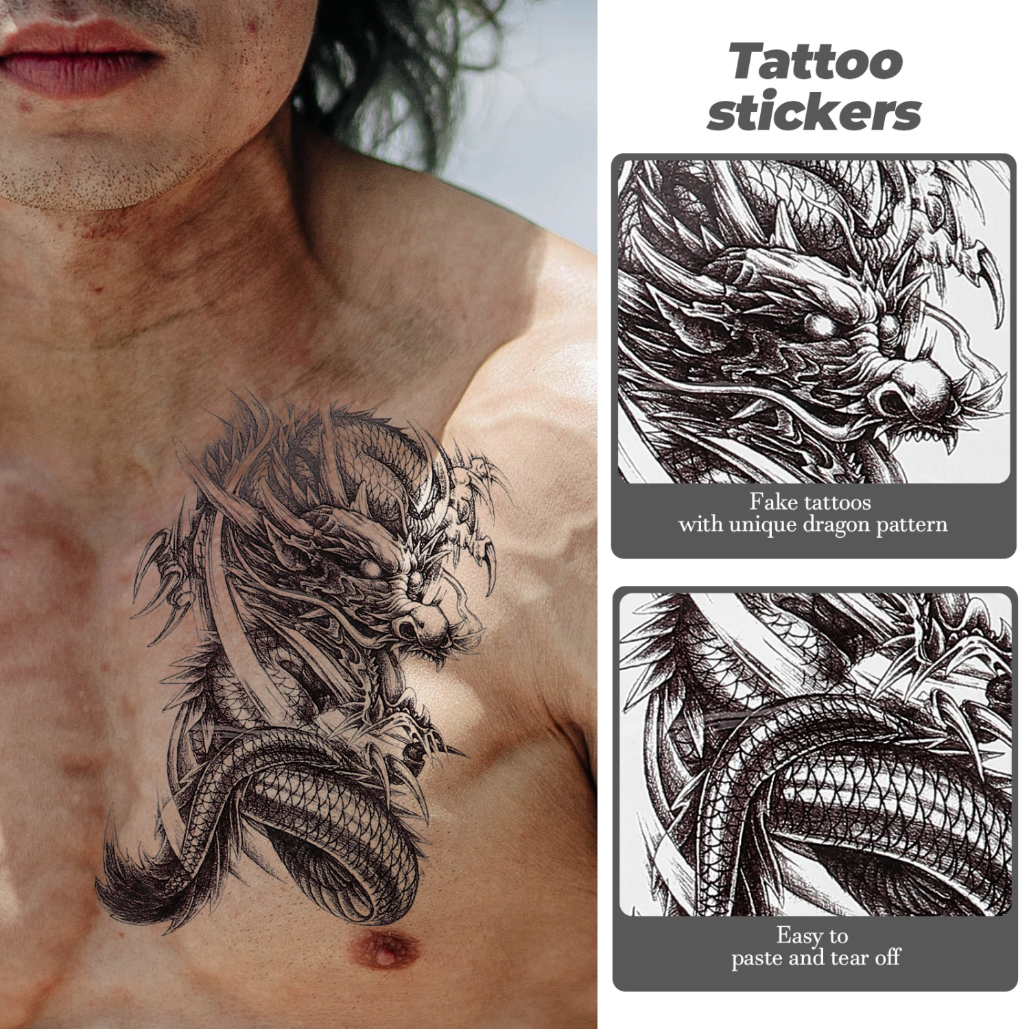 4 Sheets Fake Tattoos Goth Tattoo Stickers Dragon Tattoos Unique Temporary Tattoos