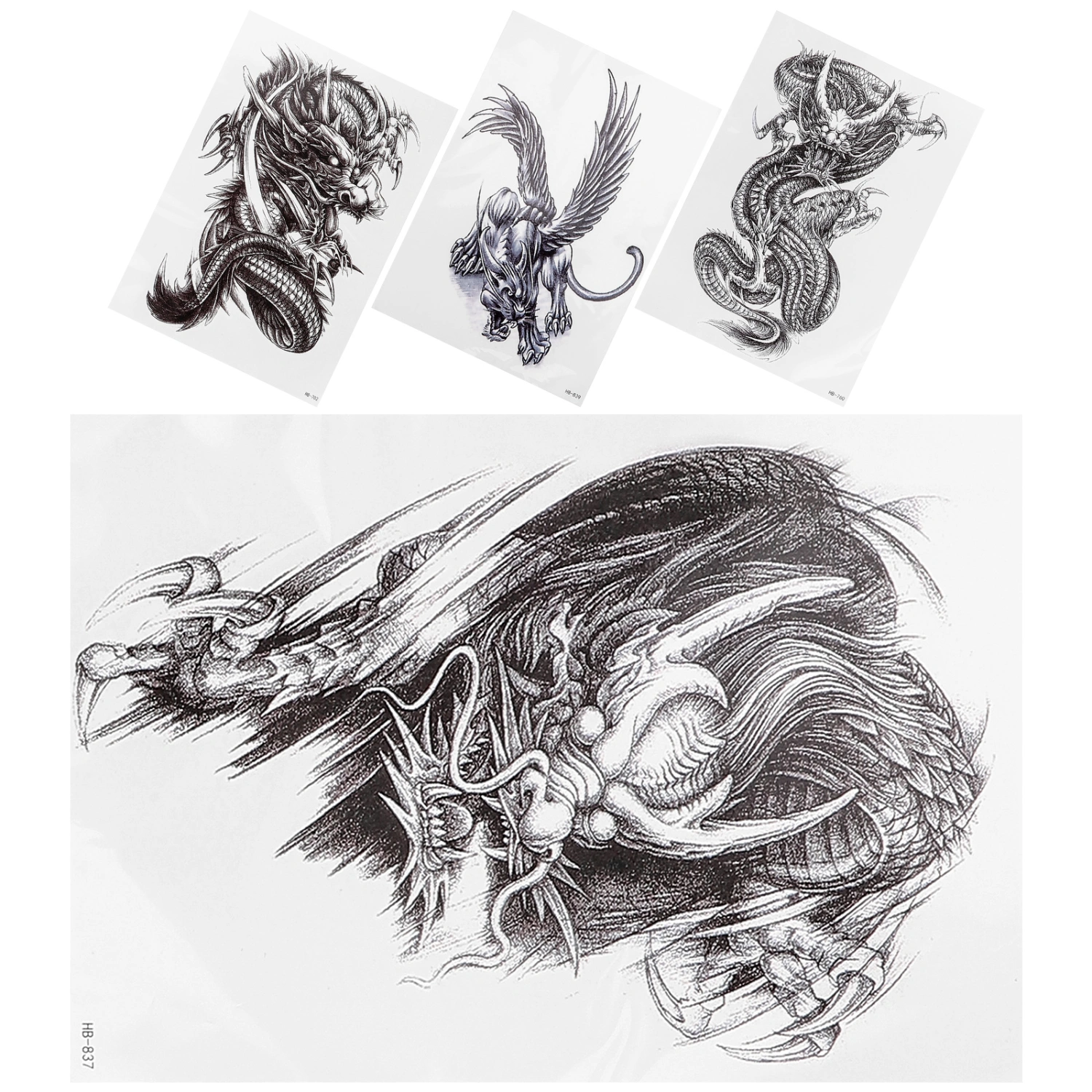 4 Sheets Fake Tattoos Goth Tattoo Stickers Dragon Tattoos Unique Temporary Tattoos