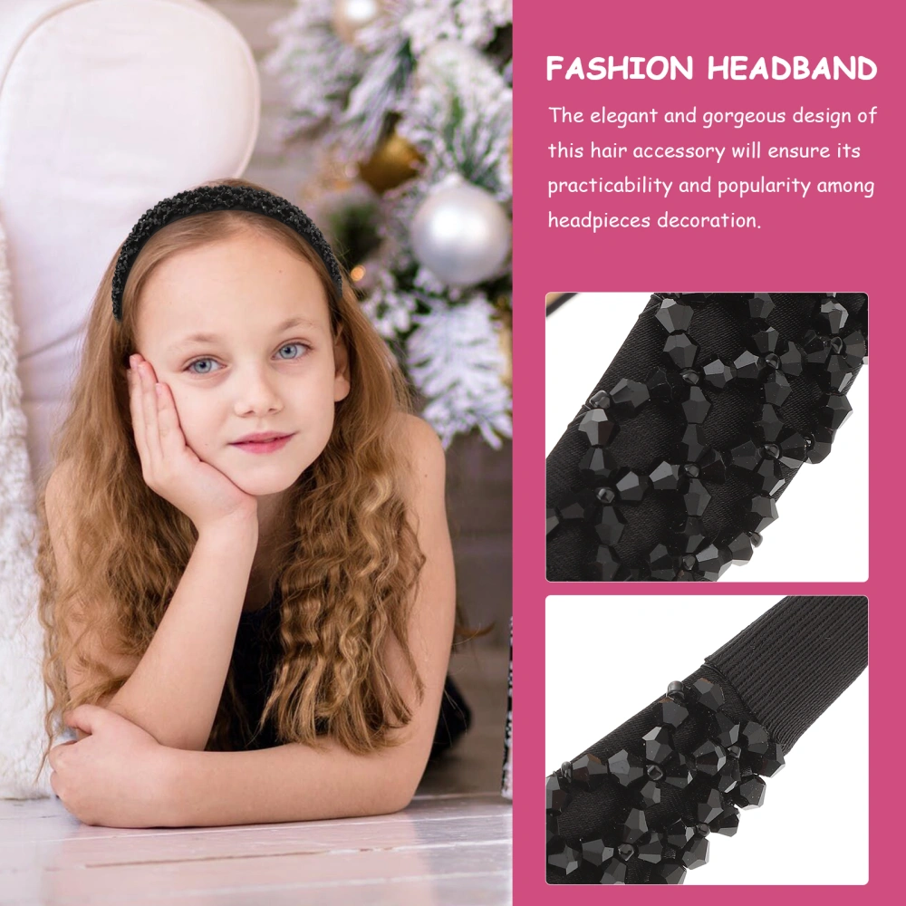 1pc Imitation Crystal Hair Hand Knitting Beads Head Fashion Hair Band Hair Decoration for Female Black(Random Inner Color)