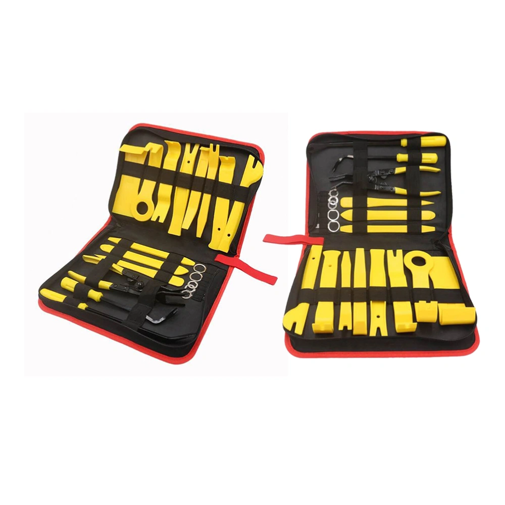 19Pcs Car Radio Audio Kit Stereo Door Trim Dash Panel Install Removal Pry Tools Removal Opening Tool Set DIY Car Repair Kit with Zipper Bag (Yellow)