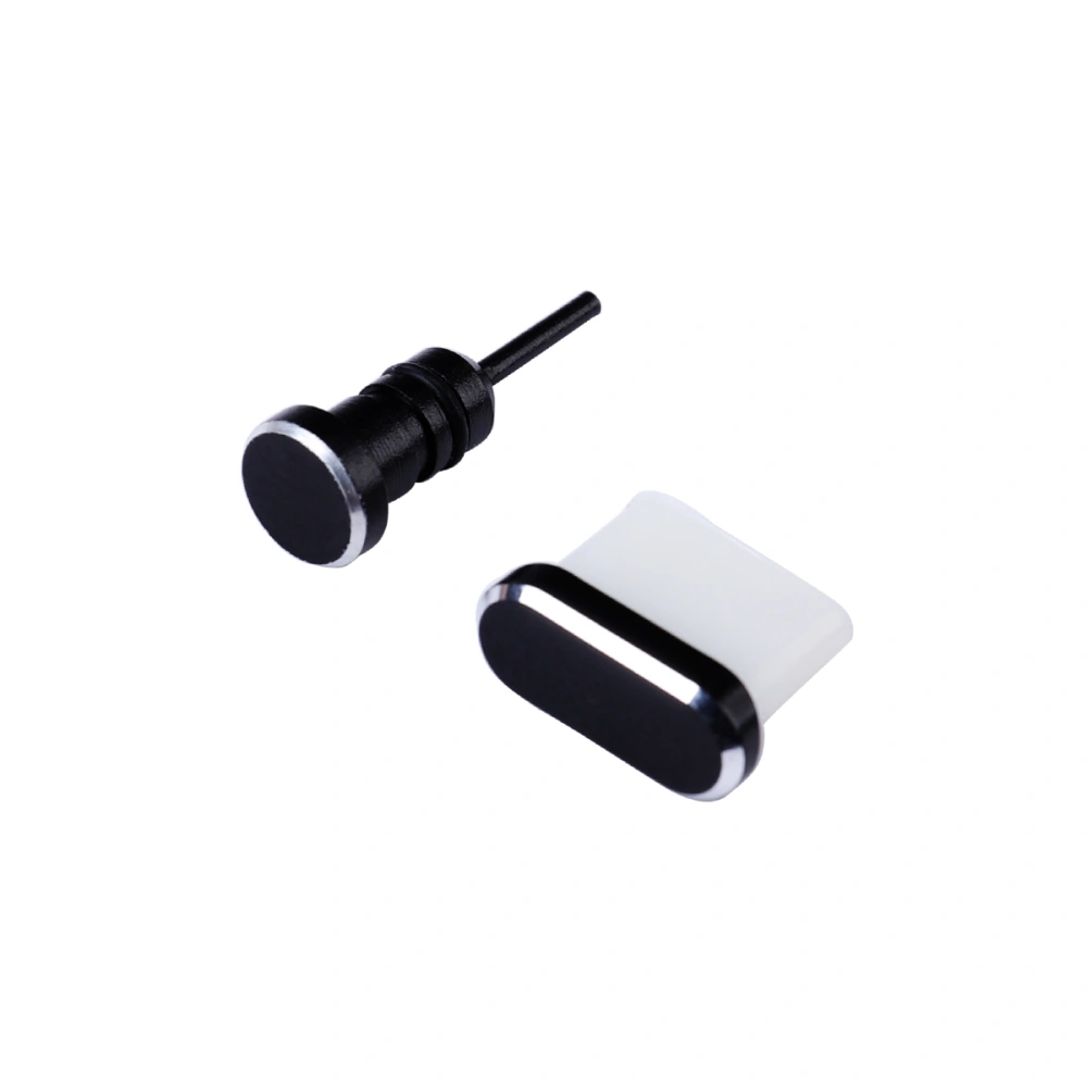 2pcs/ Set 3.5mm Earphone Jack Anti Dust Plug And USB Type C Port Plug for Xiaomi 4C/ 5S/ Letv 1S/ Huawei P9/ Honor V8/ Galaxy S8/ S8+/ LG V30/ V20(Black)