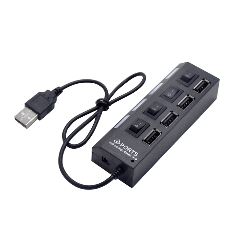 USB HUB 4 Sockets Independent Switch USB 2.0 Divider(Black)