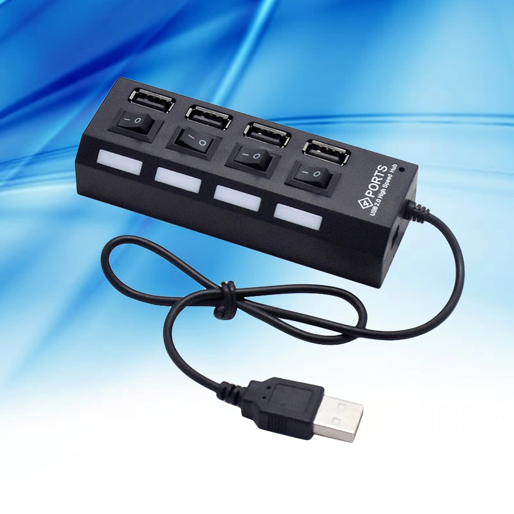 USB HUB 4 Sockets Independent Switch USB 2.0 Divider(Black)
