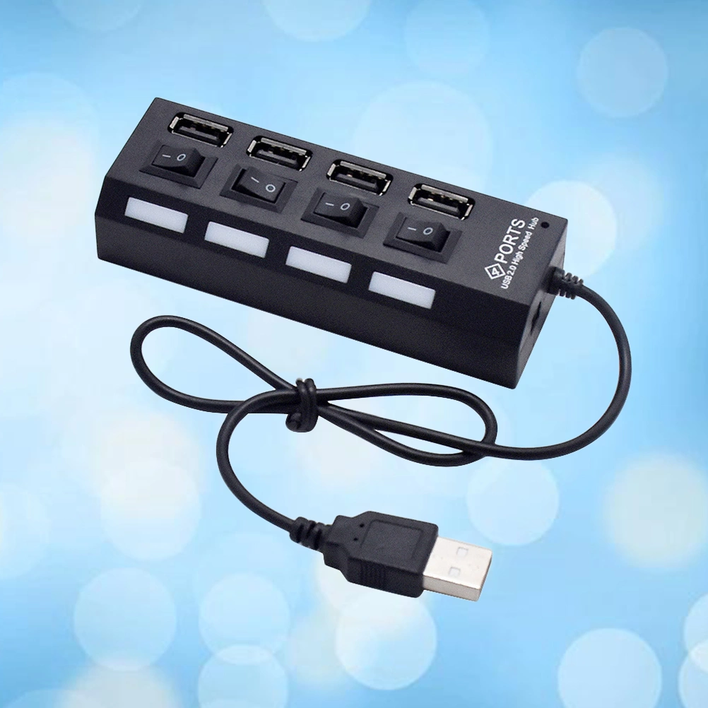USB HUB 4 Sockets Independent Switch USB 2.0 Divider(Black)