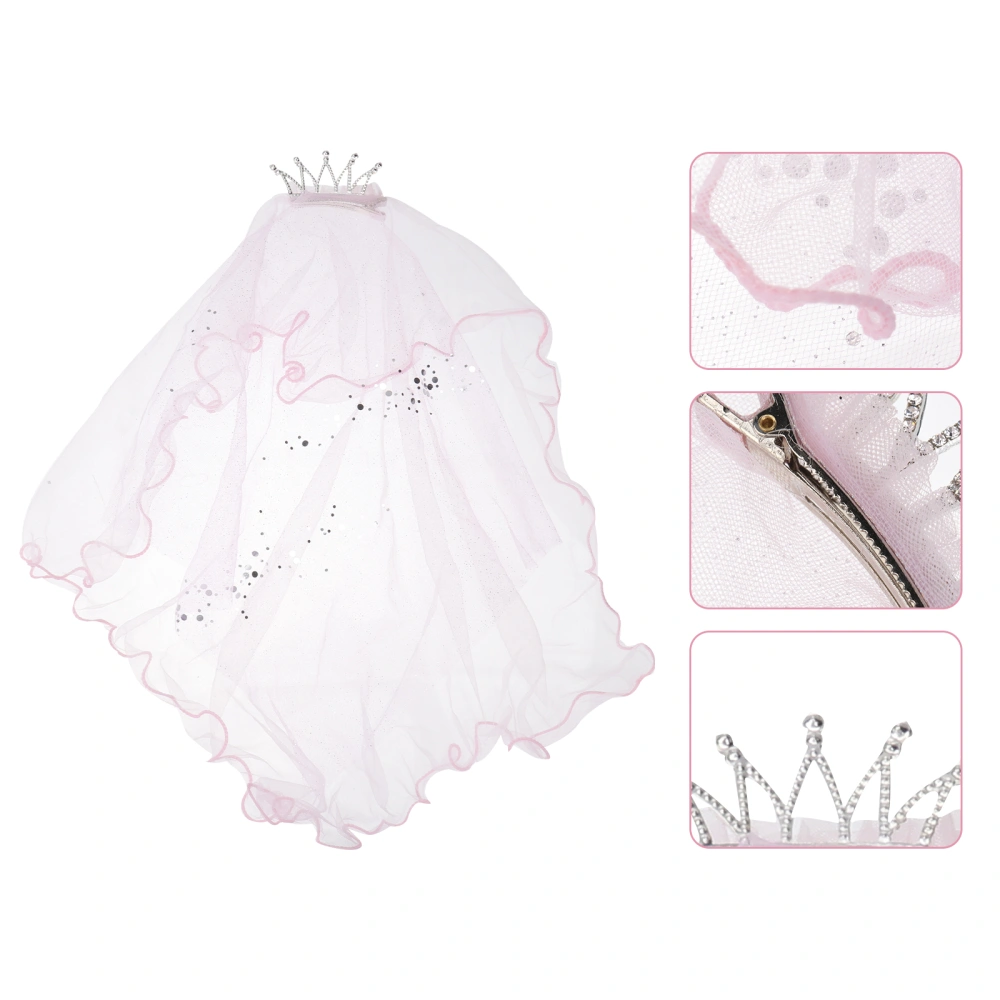 Purple Kids Veil Crown Veil Cosplay Rhinestone Crown Veil Hair Accessories Birthday Photo Props Gift with Hair Comb 