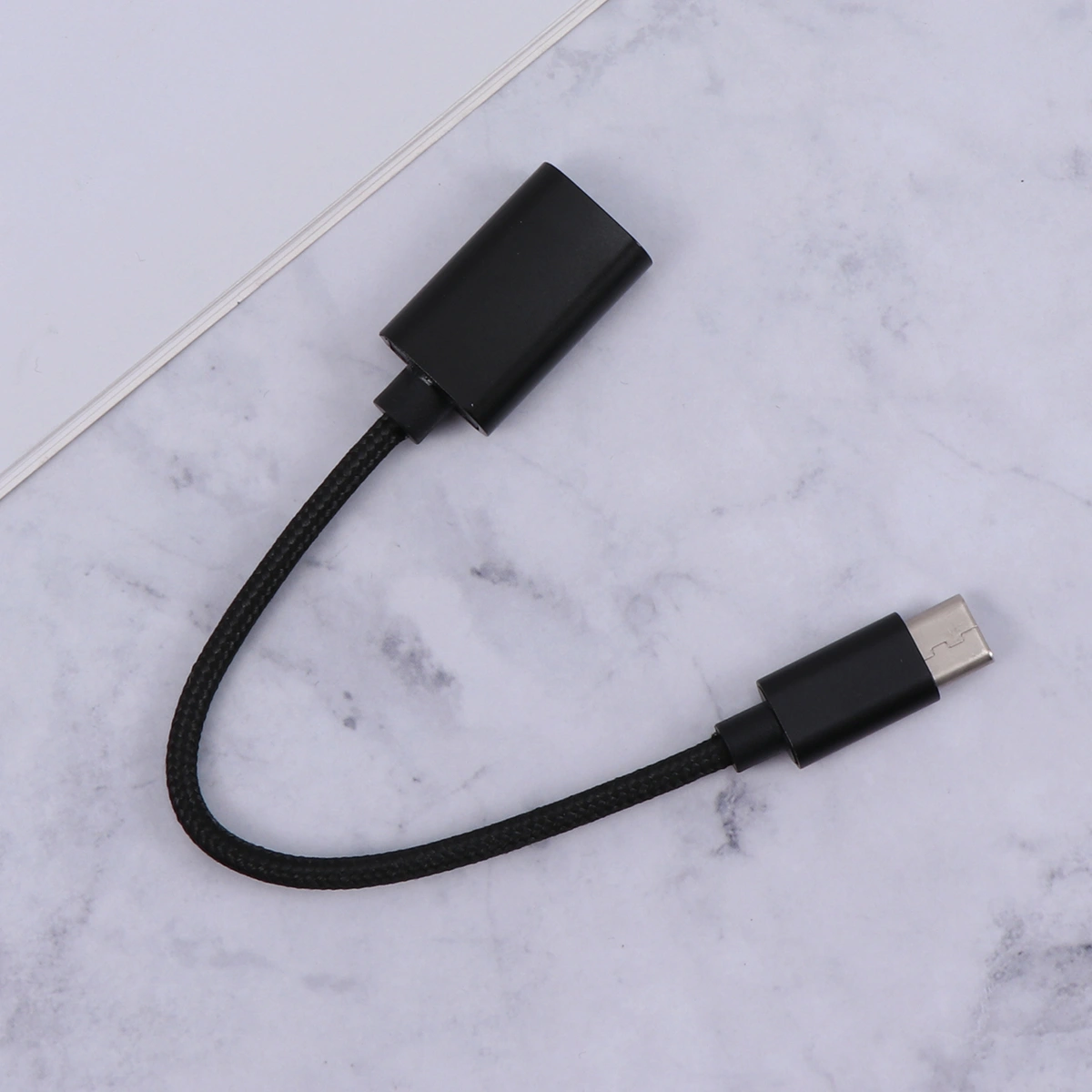 Braided Type-c Male to USB Female Extender Adapter Cable Converter OTG Data Sync Transfer Battery Charger Black