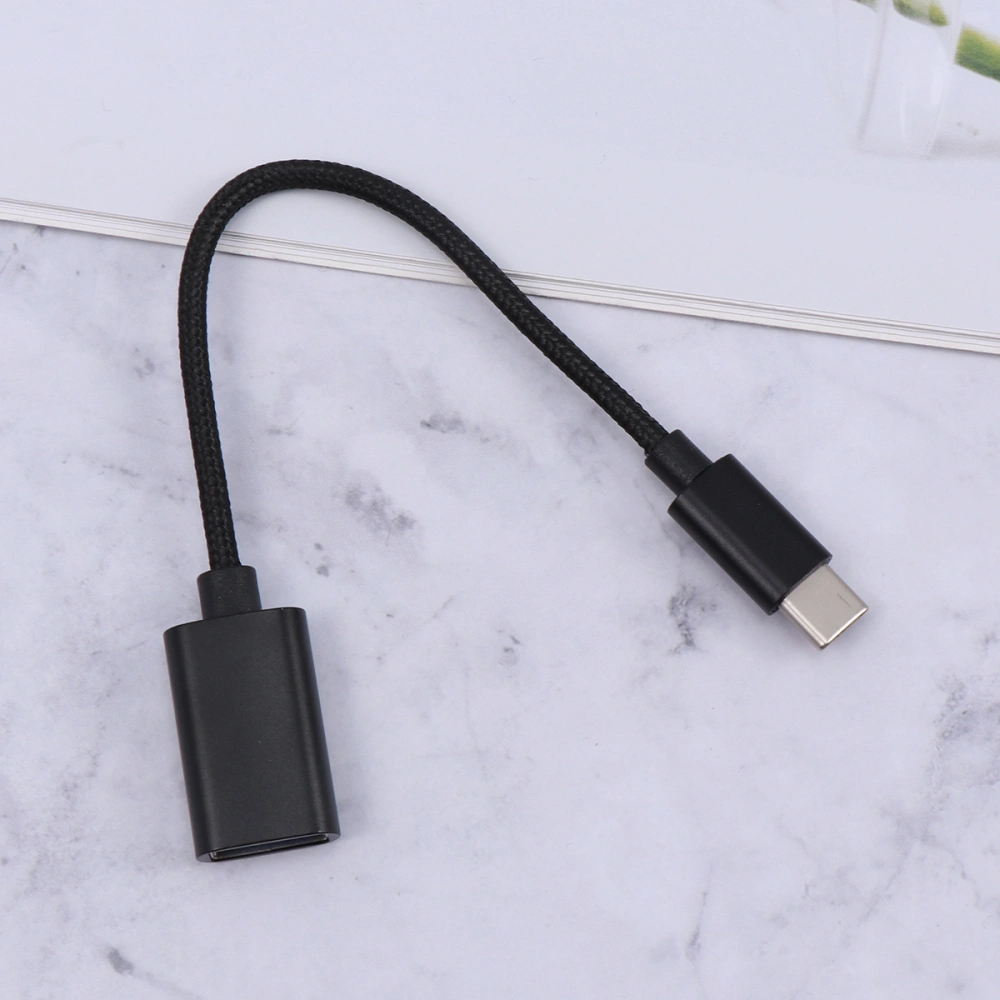 Braided Type-c Male to USB Female Extender Adapter Cable Converter OTG Data Sync Transfer Battery Charger Black