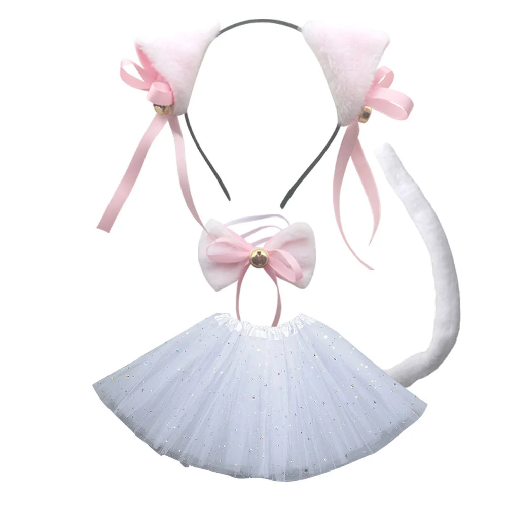 1 Set of Adorable Cosplay Bowknot Hair Hoop Tail Cat Ear Hairband Bow Tie Party Headdress